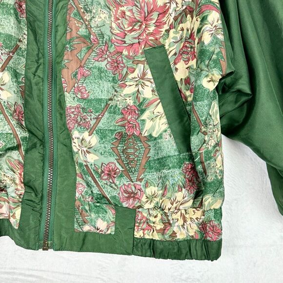 Vintage River Edge Silk Floral Windbreaker Bomber Jacket Size Large Green - Picture 3 of 8
